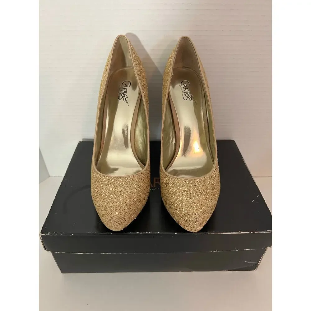 Carlos by Carlos Santana Love Gold Glitter Pumps Heels Size 8.5M Preowned in Box